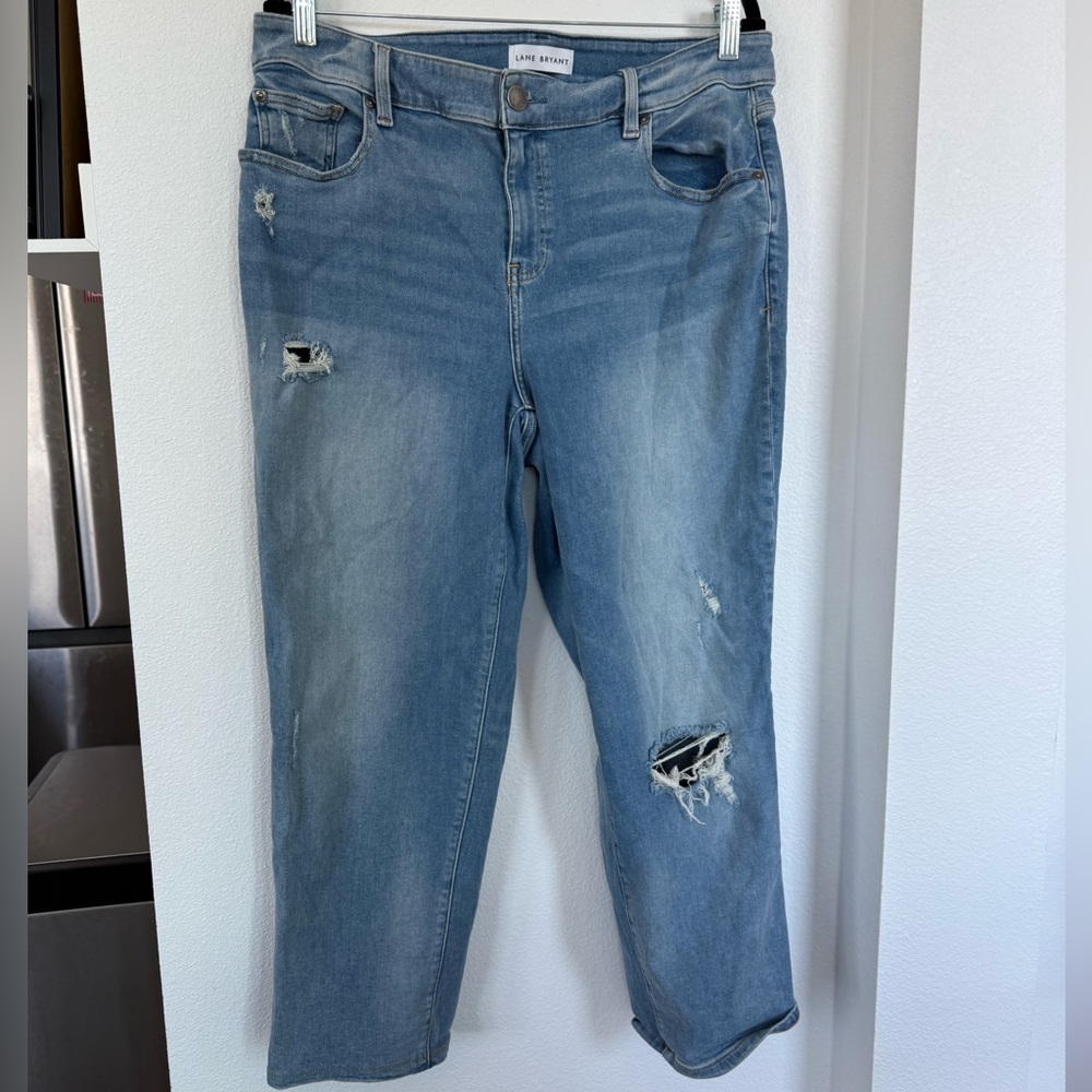 Lane Bryant Blue Distressed Straight Leg Jeans